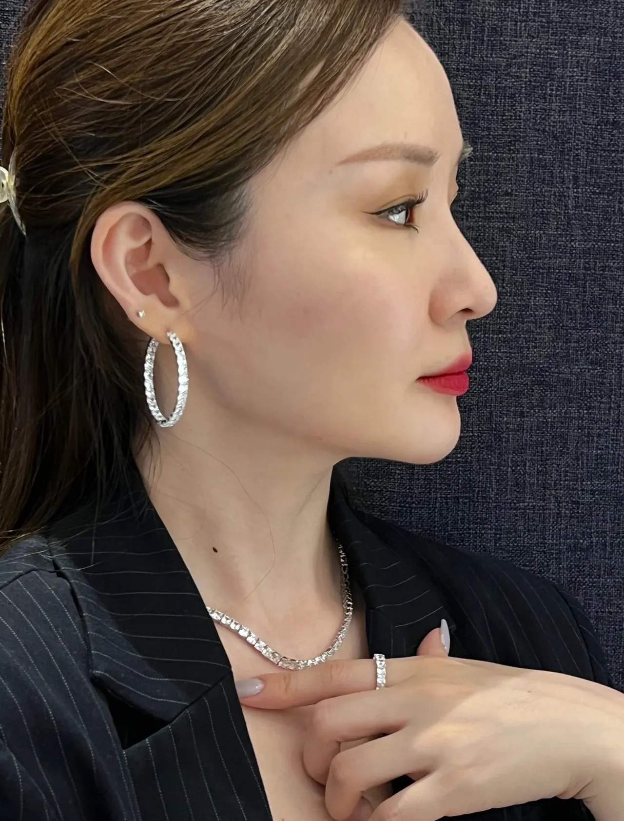 Pavé-Set Square-Cut Stone Hoop Earrings 2