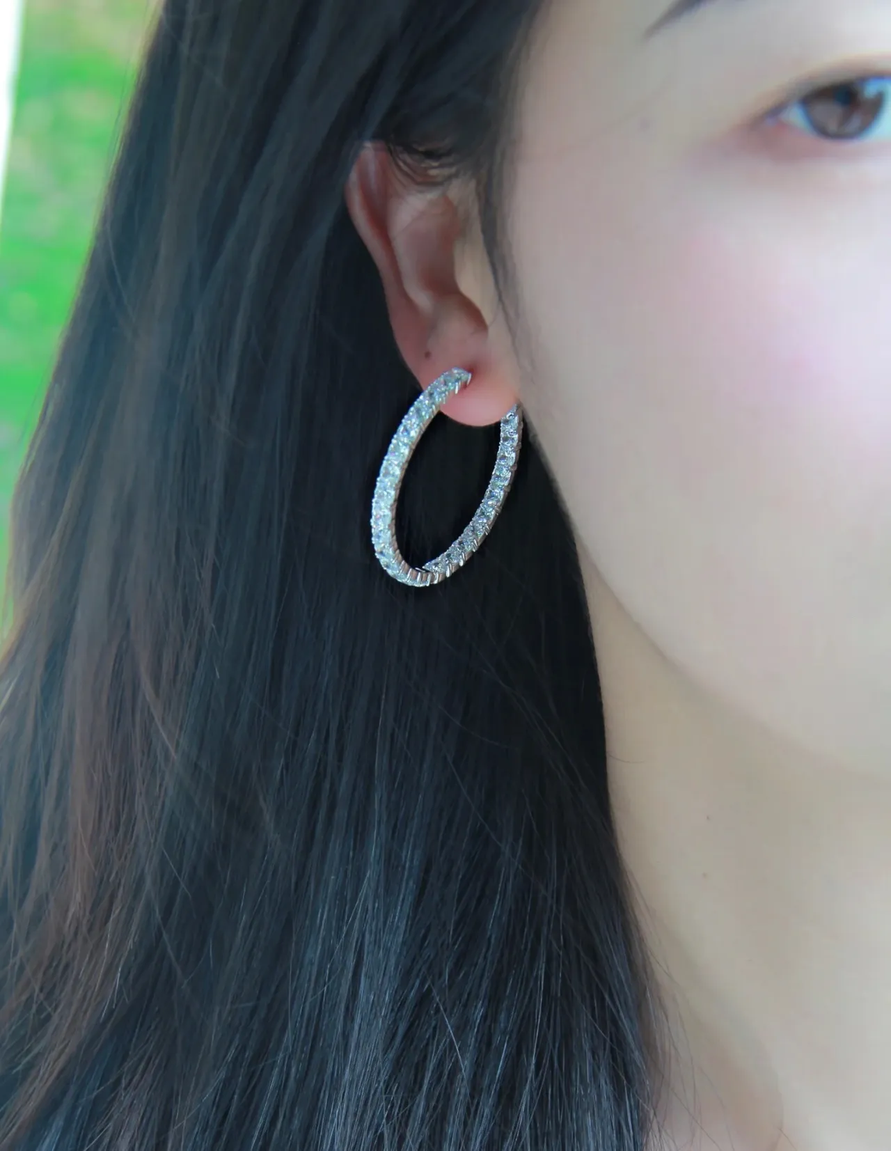 Pavé-Set Square-Cut Stone Hoop Earrings 4