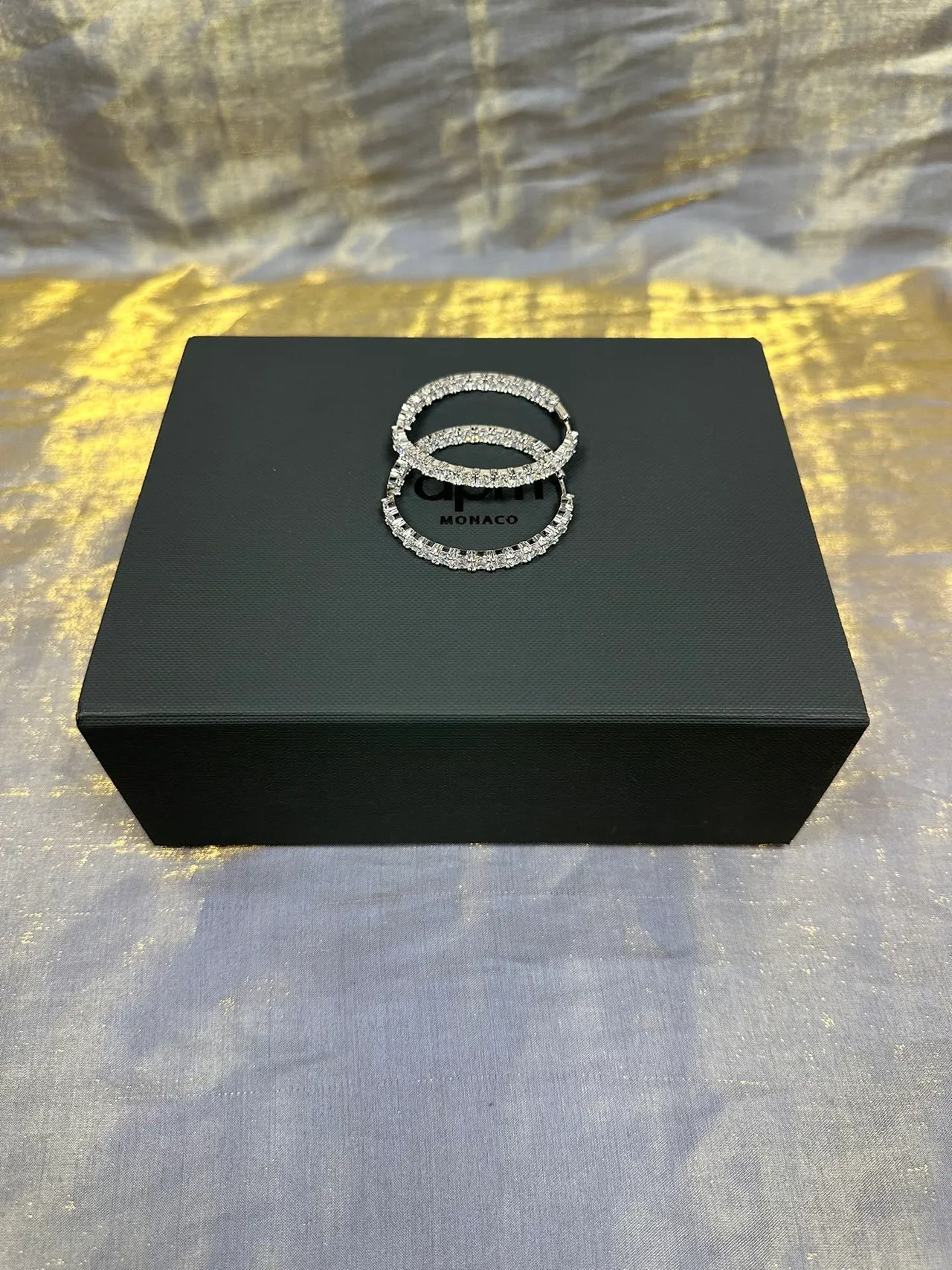 Pavé-Set Square-Cut Stone Hoop Earrings 5