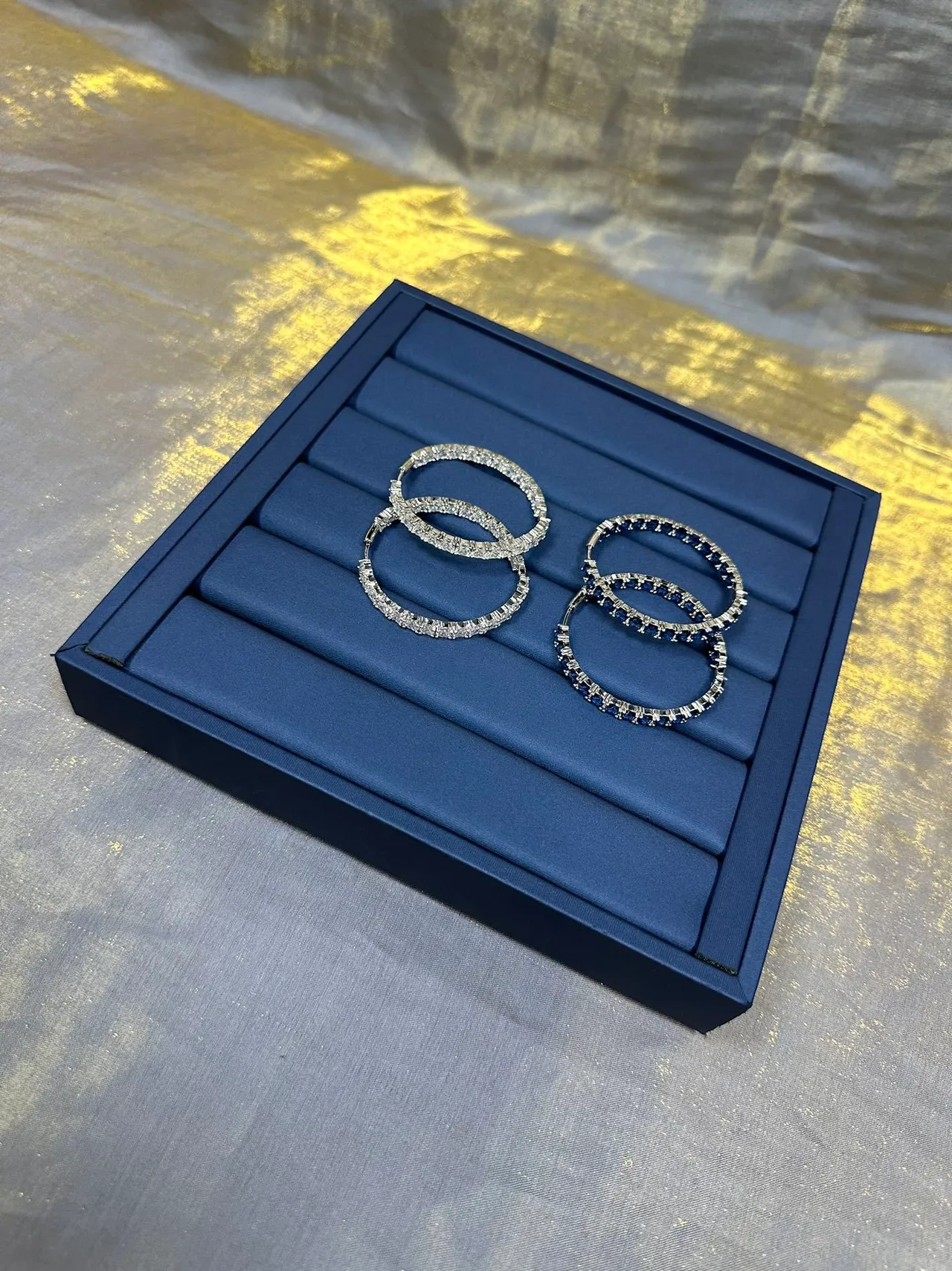 Pavé-Set Square-Cut Stone Hoop Earrings 6