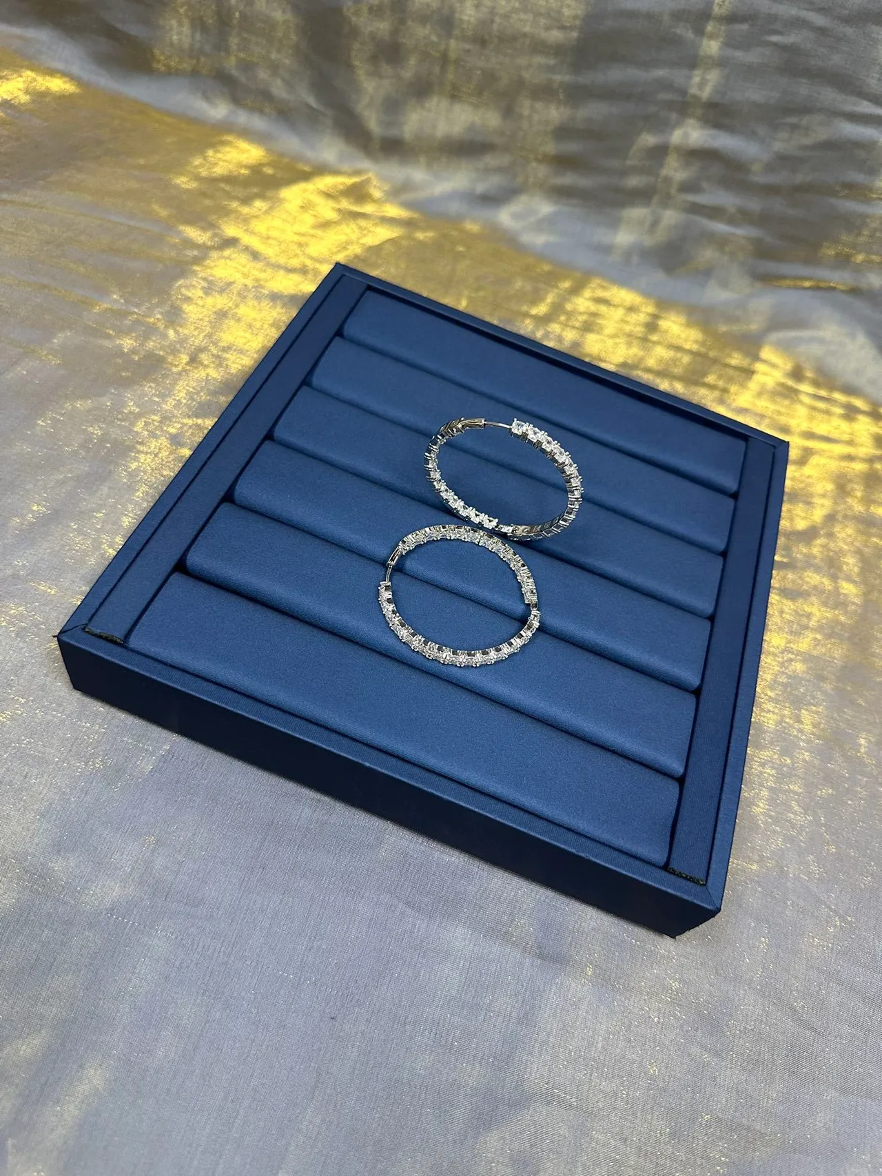 Pavé-Set Square-Cut Stone Hoop Earrings 7