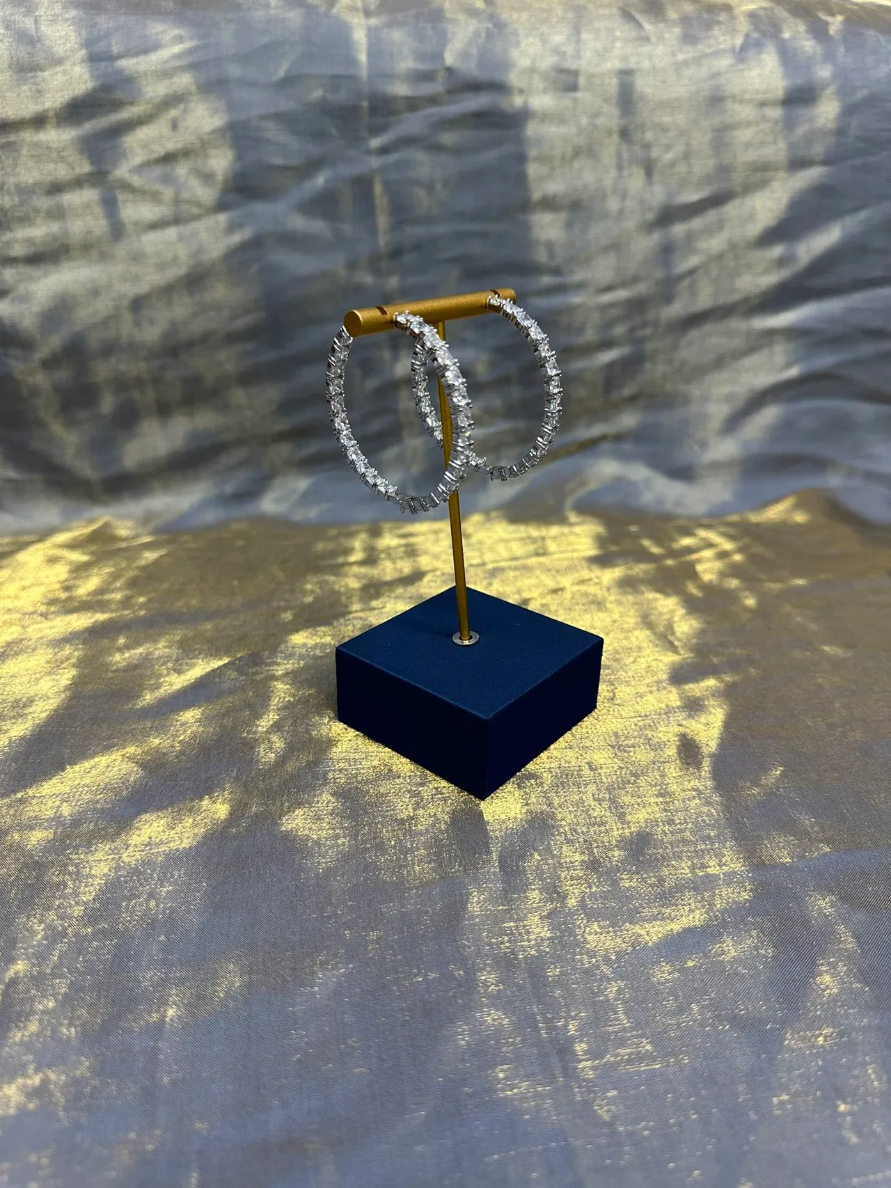 Pavé-Set Square-Cut Stone Hoop Earrings 8