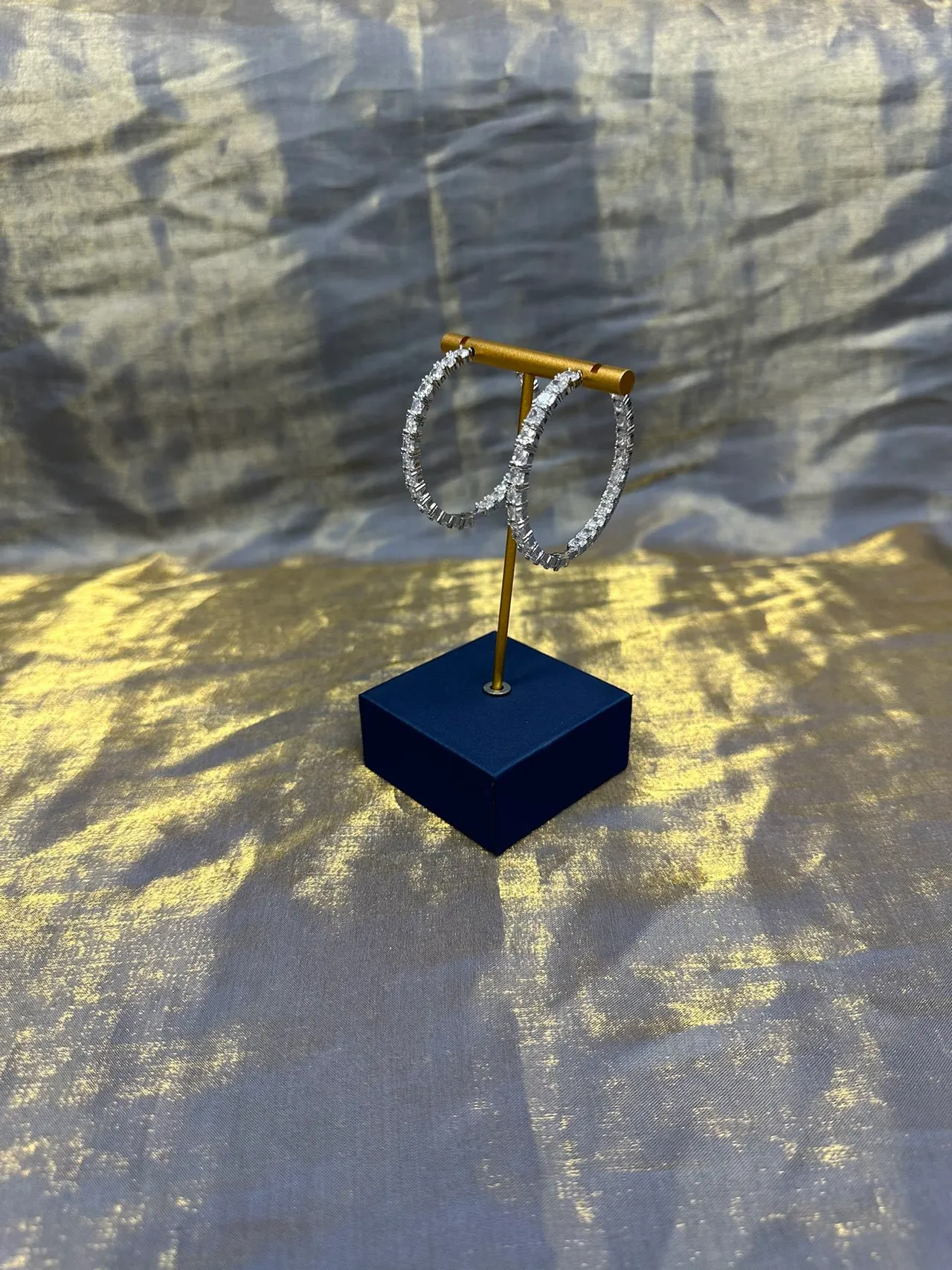 Pavé-Set Square-Cut Stone Hoop Earrings 9