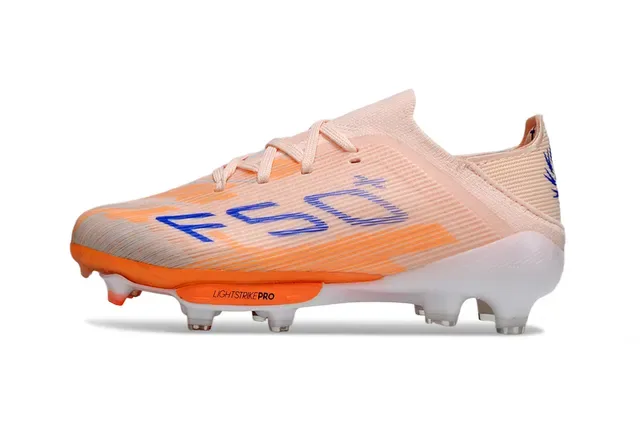 Chuteiras Peach and Orange com ajuste de meia para gramado firme 7
