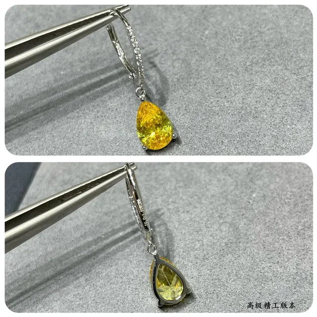 Pear-Shaped Yellow Gemstone Lever-Back Dangling Earrings 4