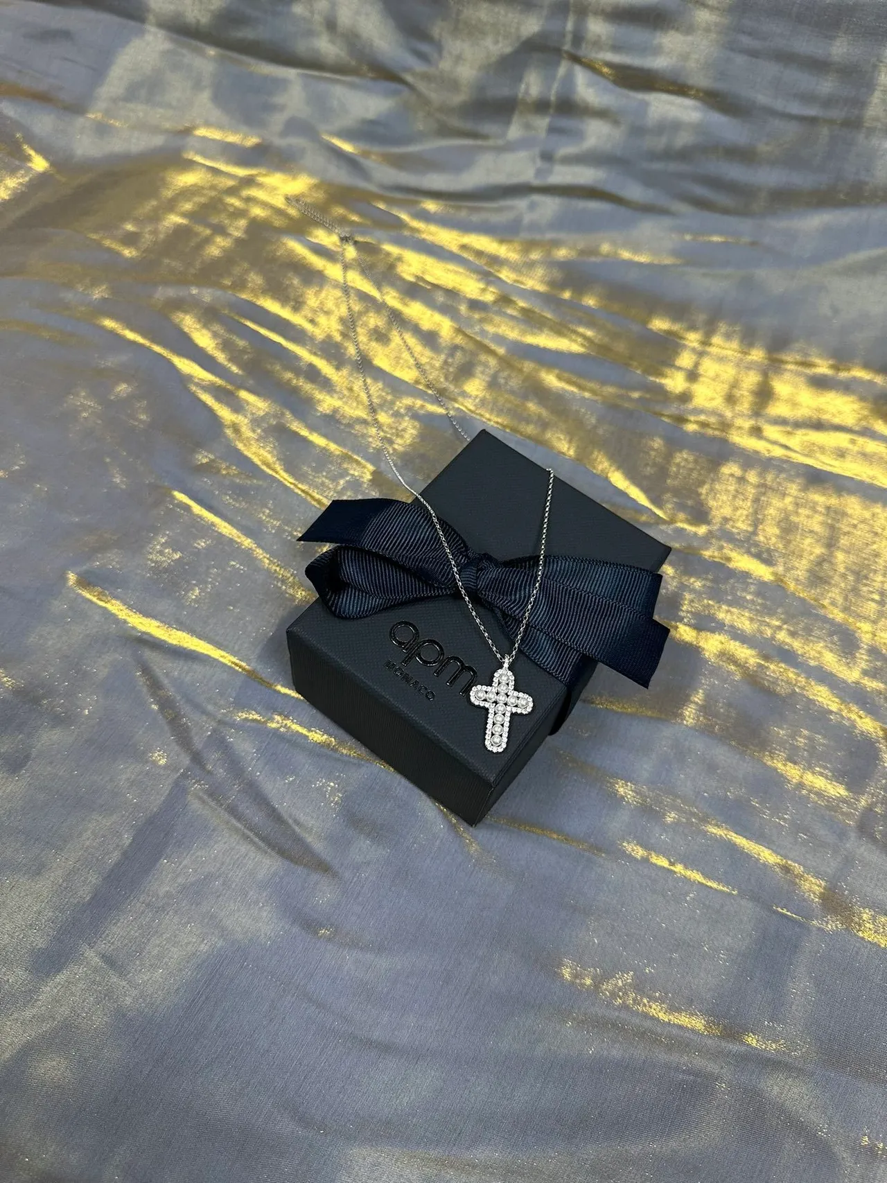 Pearl and Crystal Pavé Cross Pendant Necklace 5