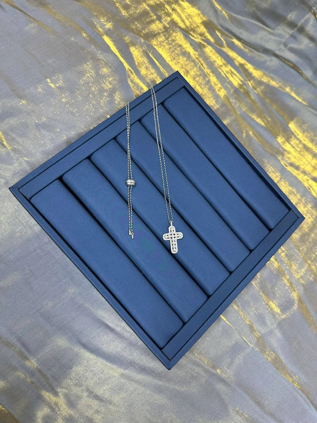 Pearl and Crystal Pavé Cross Pendant Necklace 9