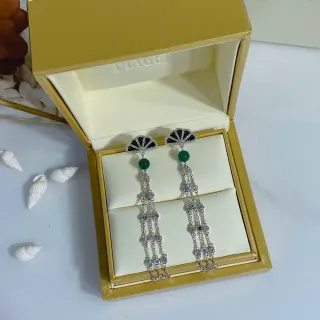 Piaget Fan Motif Green Jade and Pavé Earrings