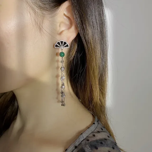 Piaget Fan Motif Green Jade and Pavé Earrings 8