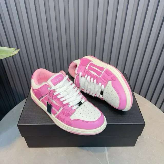 Pink and White Color-Blocked Low-Top Sneakers 4