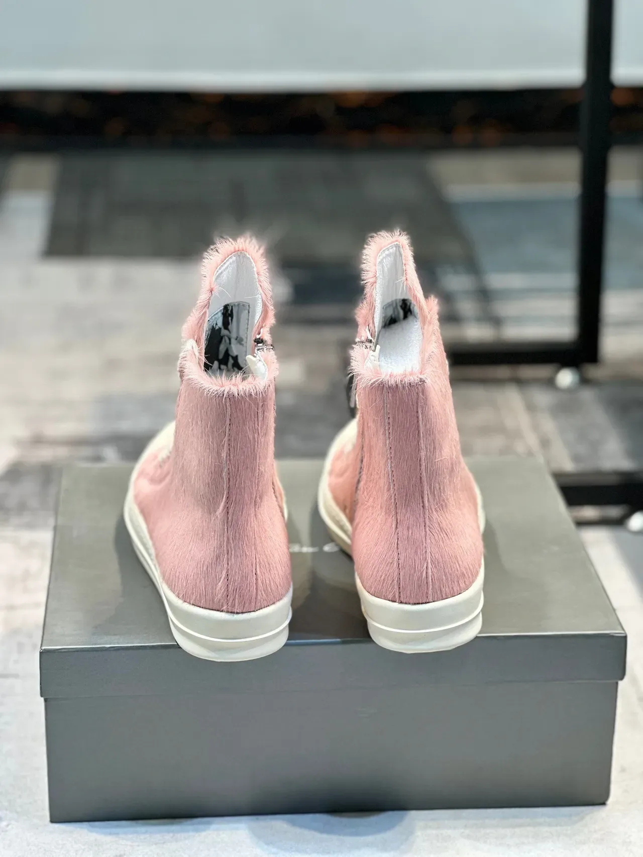 Pink Beige High-Top Hair-On-Hide Upper Sneakers 2