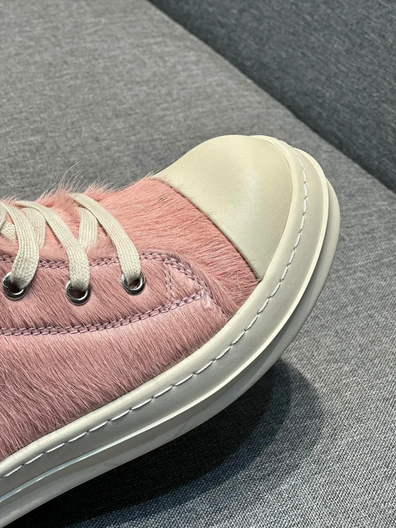 Pink Beige High-Top Hair-On-Hide Upper Sneakers 3