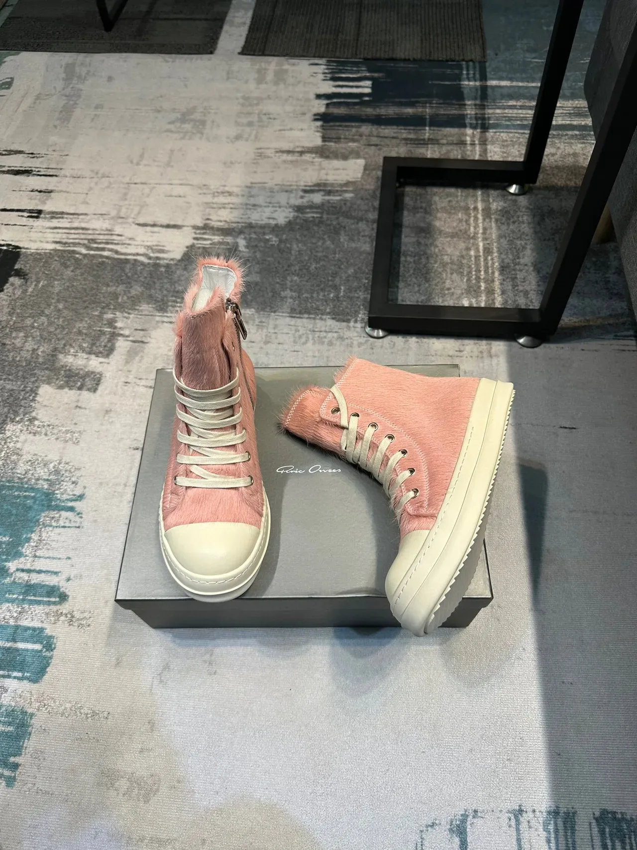 Pink Beige High-Top Hair-On-Hide Upper Sneakers 4
