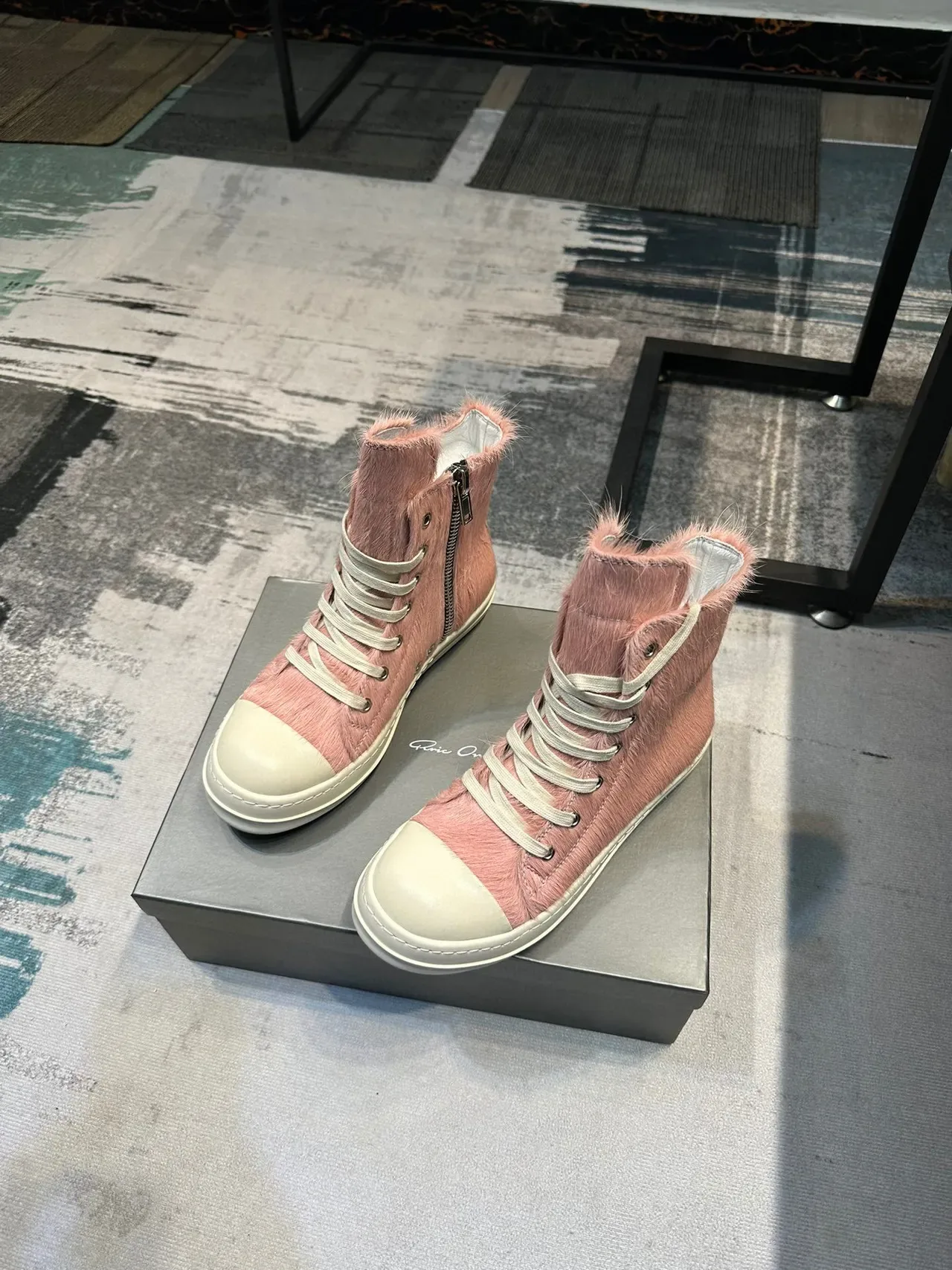 Pink Beige High-Top Hair-On-Hide Upper Sneakers 5