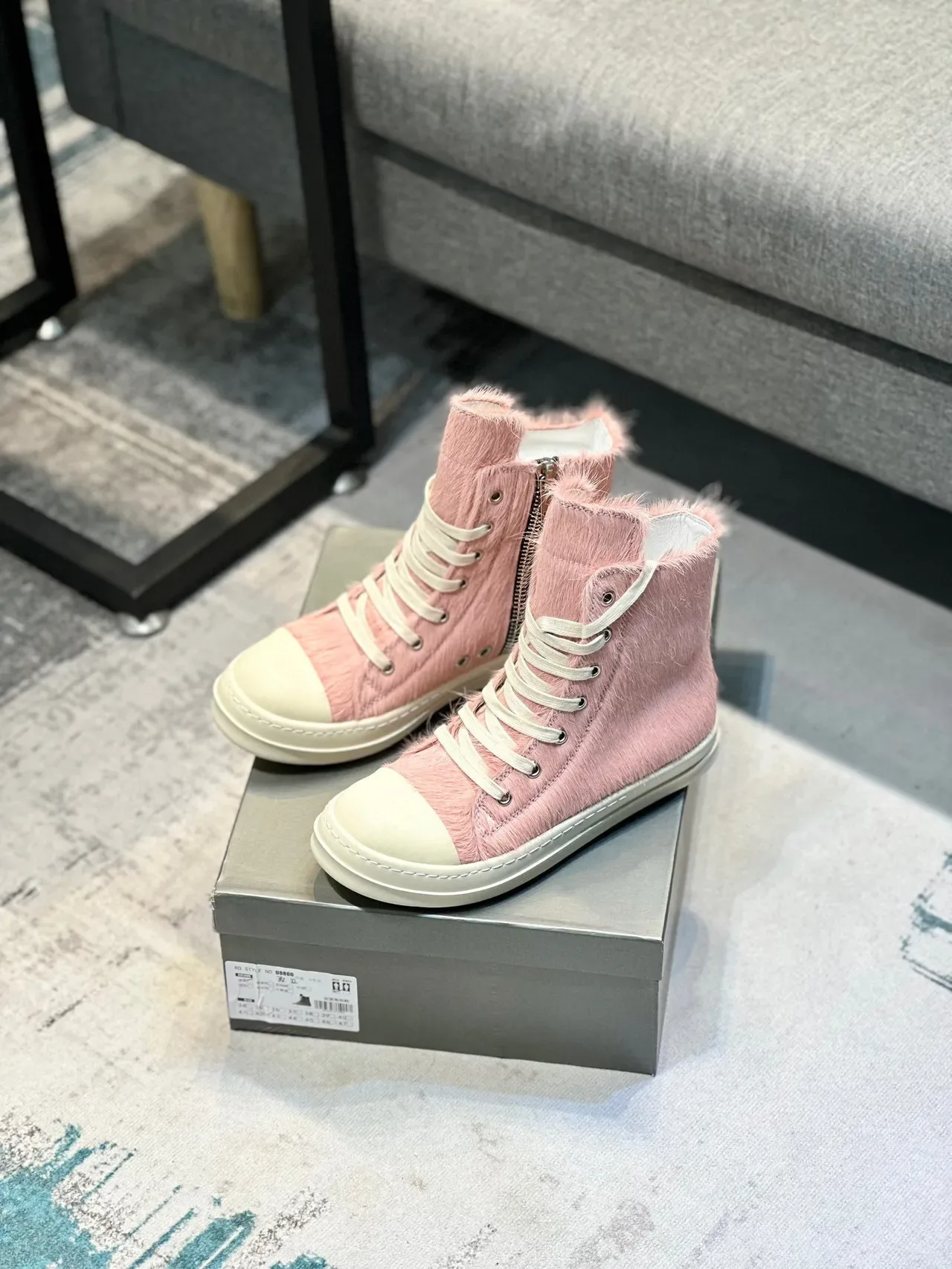 Pink Beige High-Top Hair-On-Hide Upper Sneakers 7