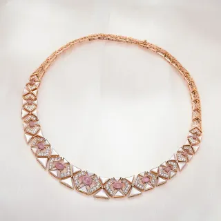 قلادة كولار ذهب وردي سلاسل هندسية قلادة ورد