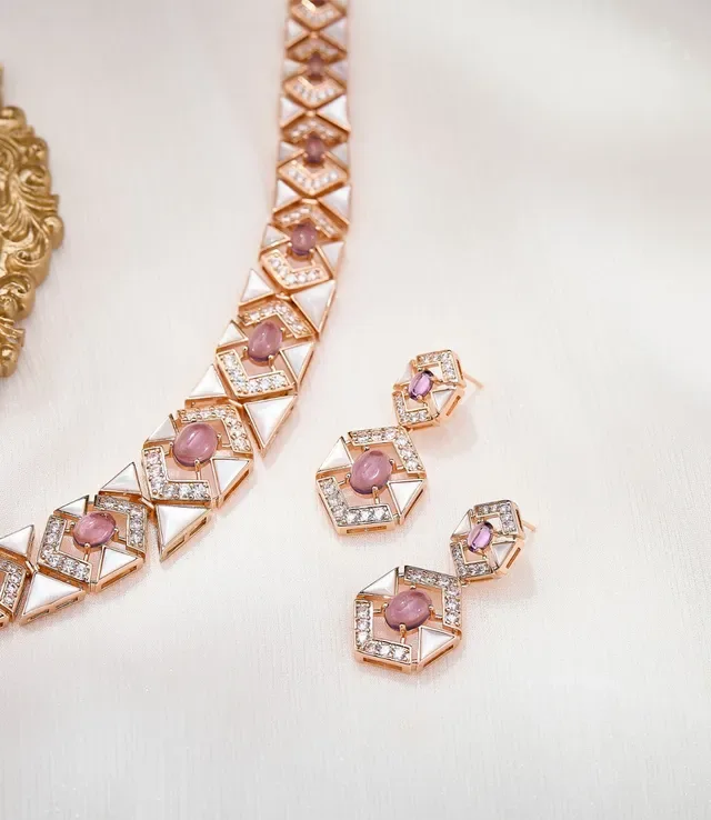 Pink Gold Geometric Link Collar Rose Necklace 2