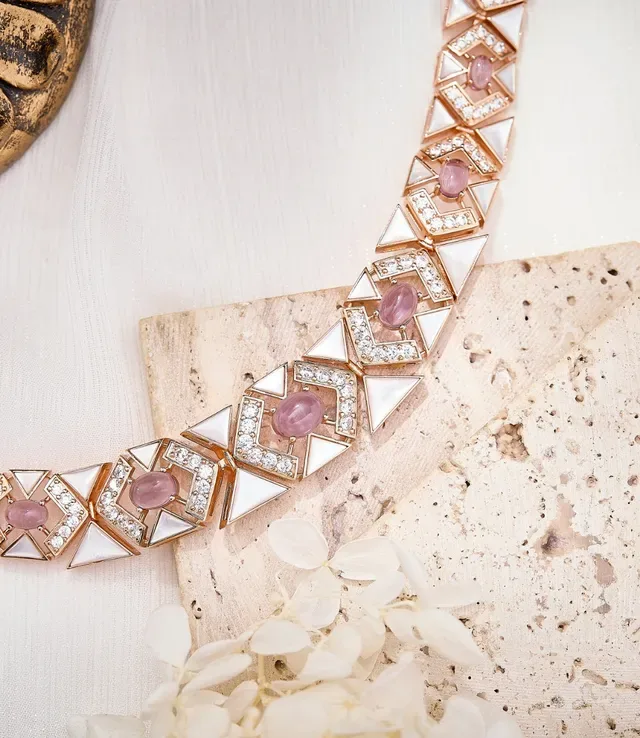 Pink Gold Geometric Link Collar Rose Necklace 3