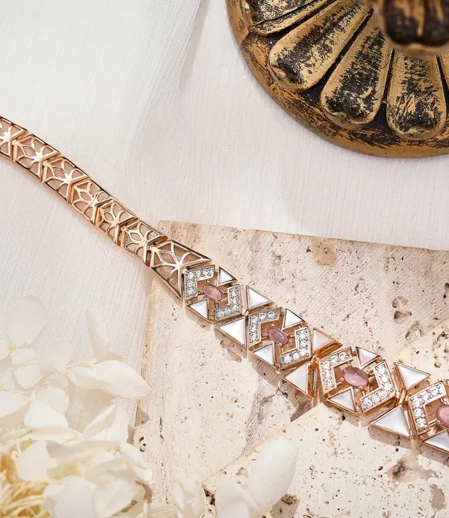 Pink Gold Geometric Link Collar Rose Necklace 4