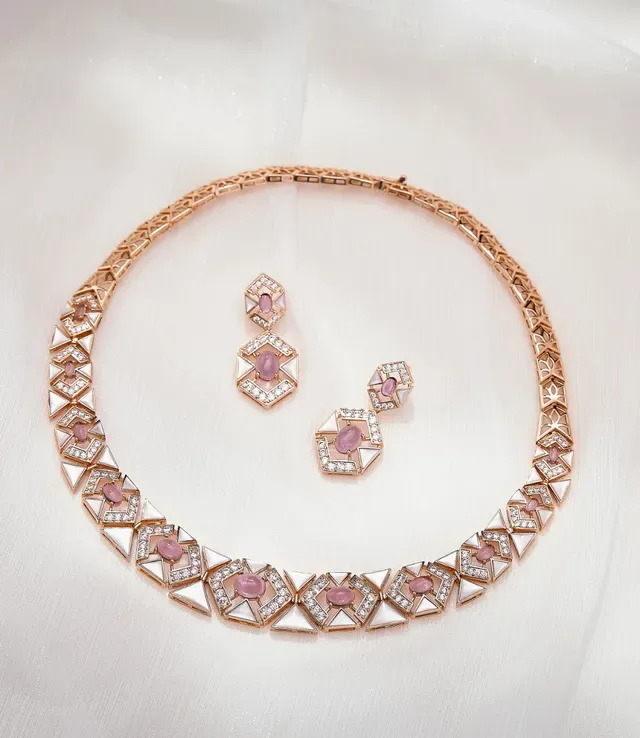 Pink Gold Geometric Link Collar Rose Necklace 6