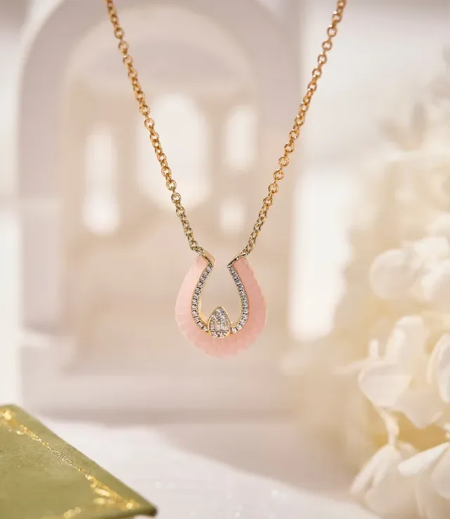 Pink Gold Horseshoe-Shaped Pendant Enamel Necklace 6