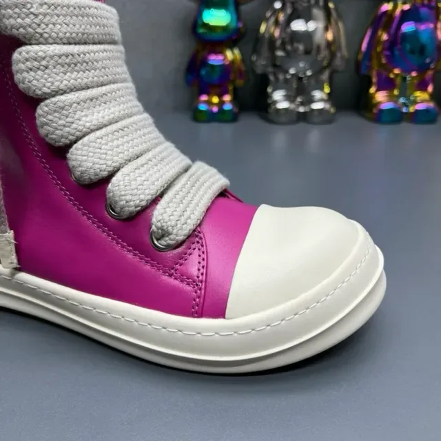 Pink White High-Top Magenta Leather-Like Upper Lifestyle Sneakers 2