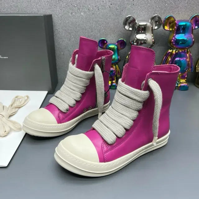 Pink White High-Top Magenta Leather-Like Upper Lifestyle Sneakers 6