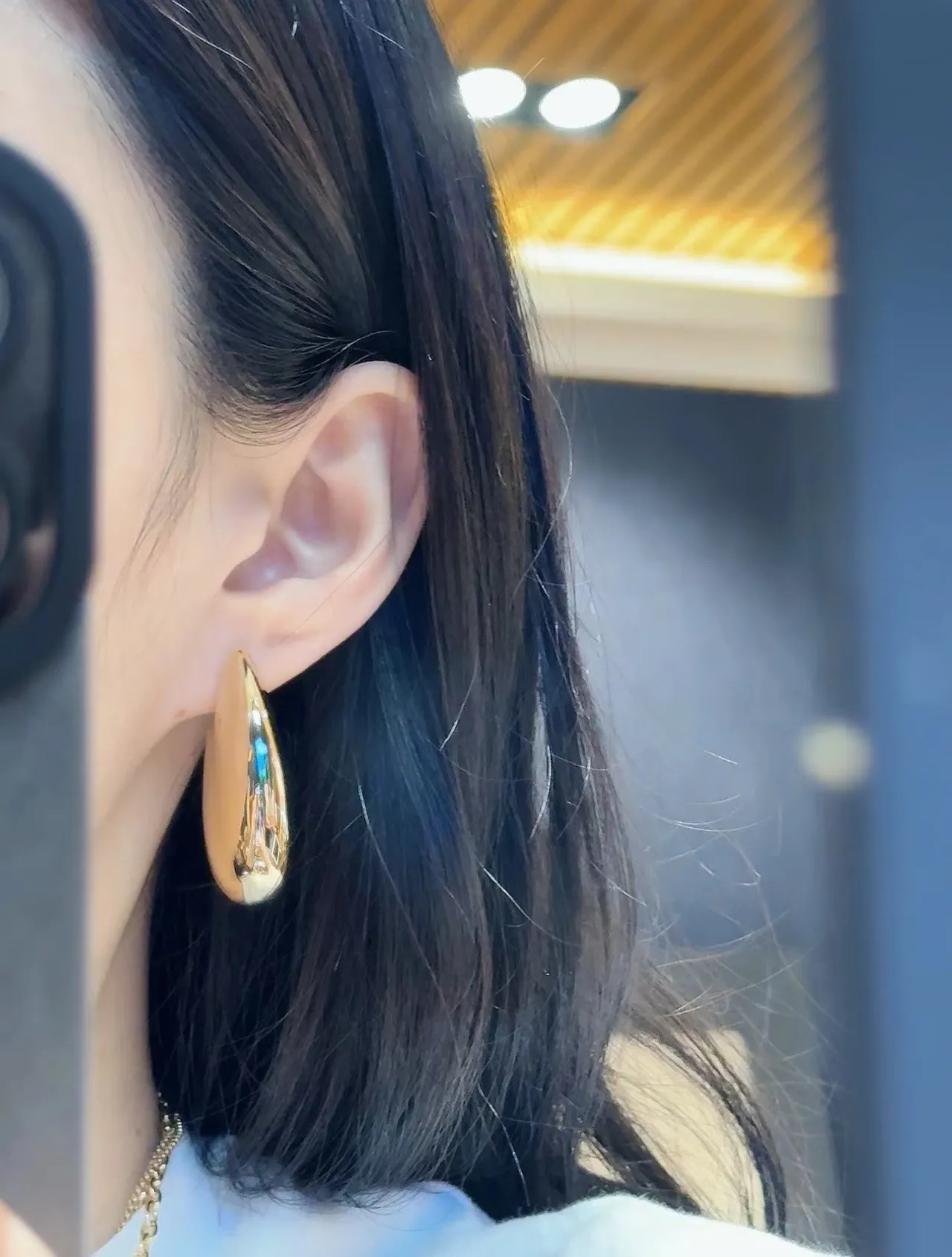 Polished Gold-Tone Teardrop Hoop Earrings 4