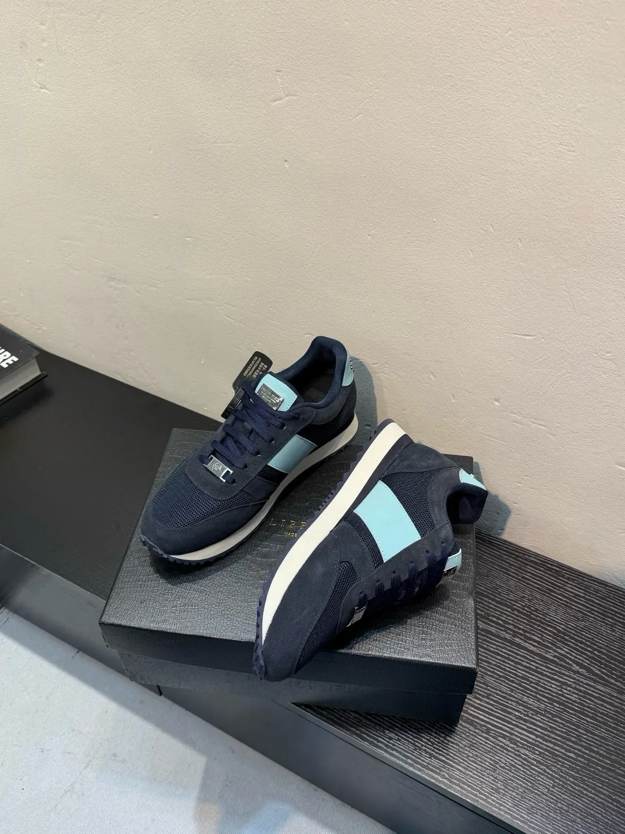 Portofino Navy Blue Suede-Mesh Hybrid Aquamarine Side Panel Lifestyle Sneakers 4