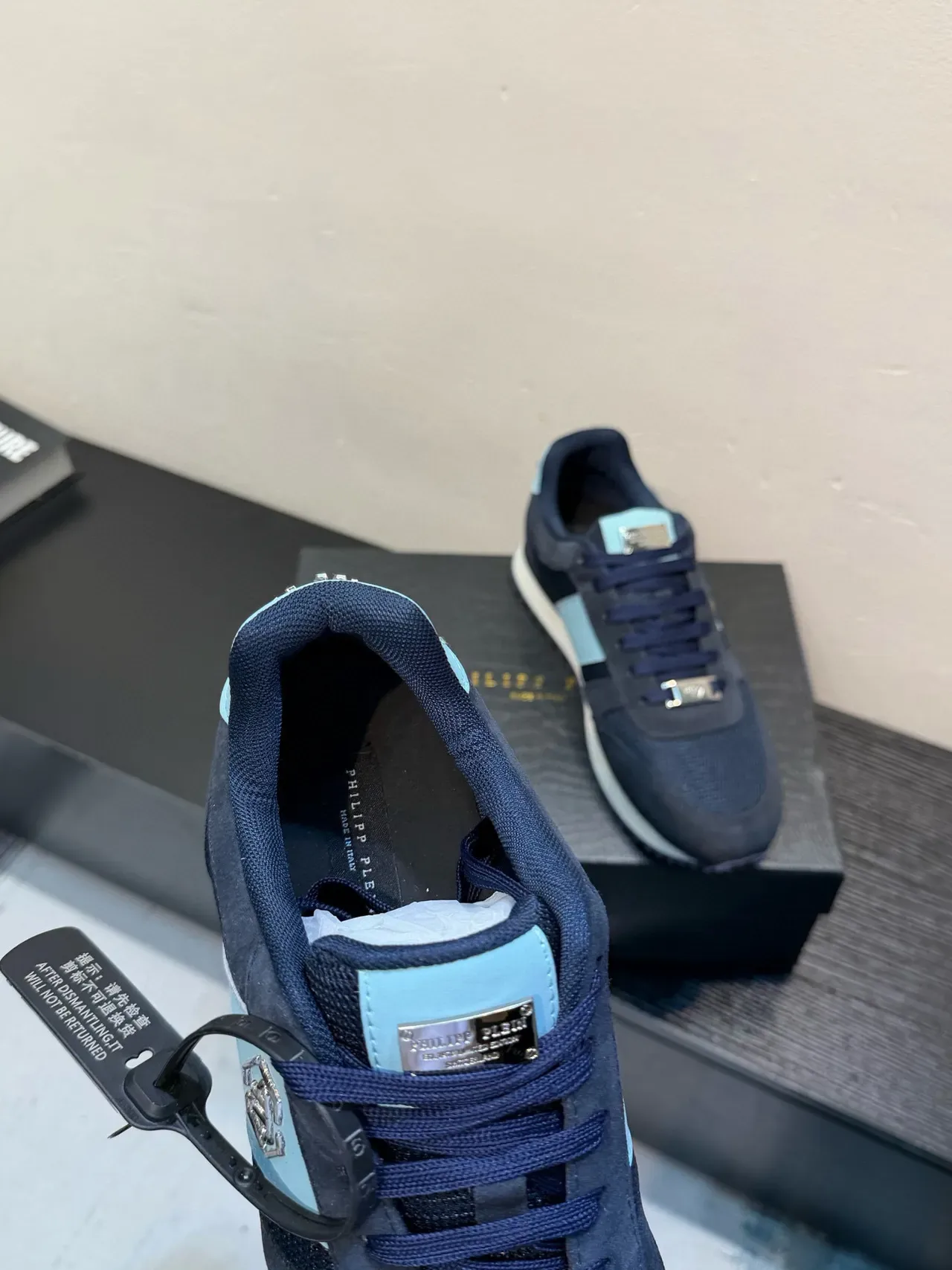 Portofino Navy Blue Suede-Mesh Hybrid Aquamarine Side Panel Lifestyle Sneakers 7