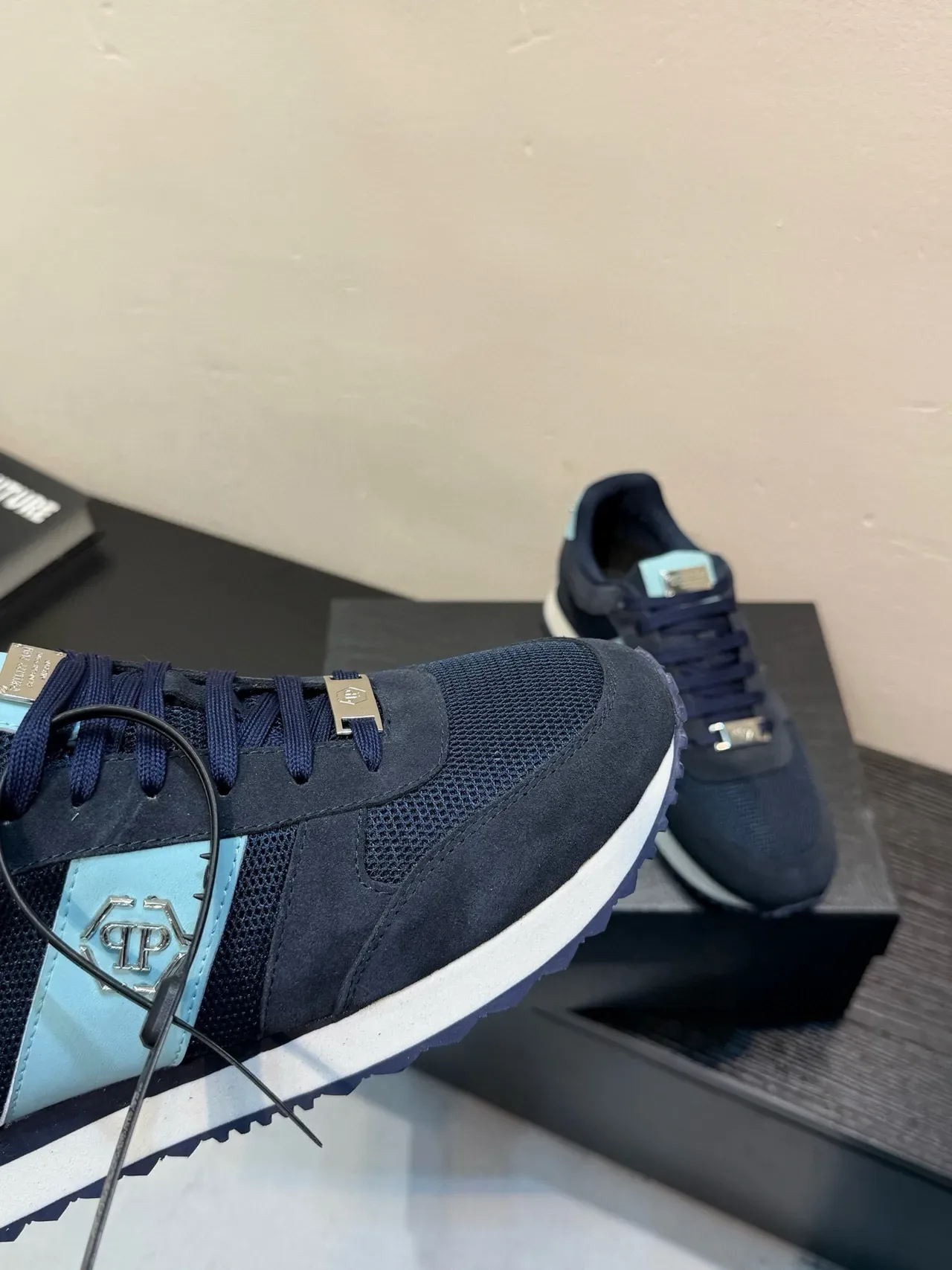 Portofino Navy Blue Suede-Mesh Hybrid Aquamarine Side Panel Lifestyle Sneakers 8