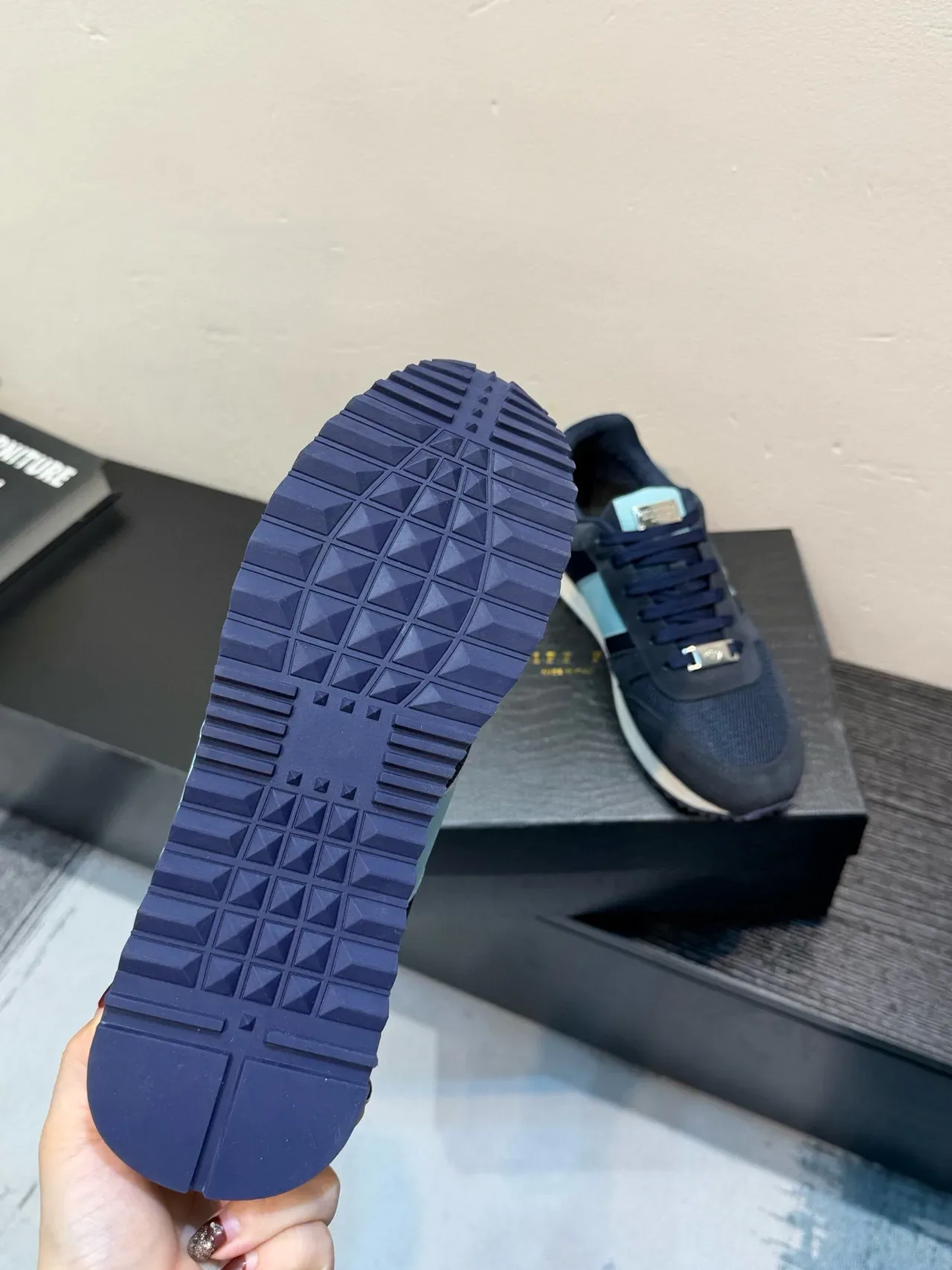 Portofino Navy Blue Suede-Mesh Hybrid Aquamarine Side Panel Lifestyle Sneakers 9