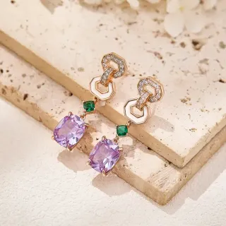 Purple and Green Gemstone Link Earrings