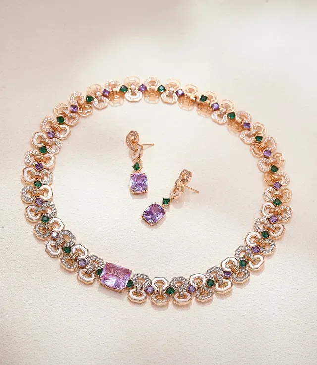 Purple and Green Gemstone Link Earrings 3
