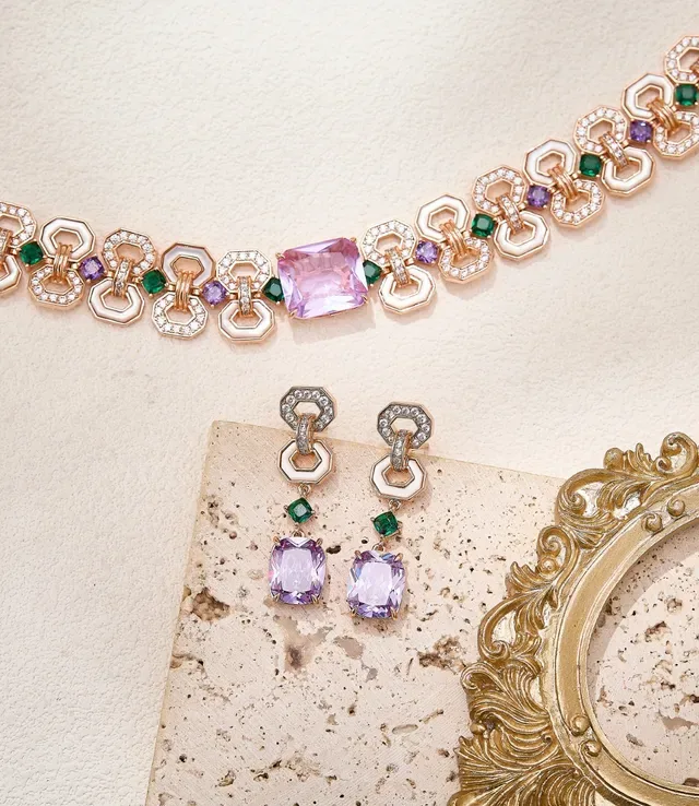 Purple and Green Gemstone Link Earrings 4