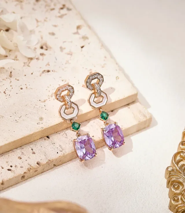 Purple and Green Gemstone Link Earrings 5