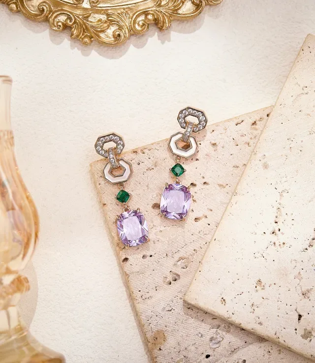 Purple and Green Gemstone Link Earrings 6
