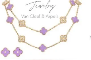 Purple Gold Chain Alternating Clover-Shaped Pendants Necklace 2