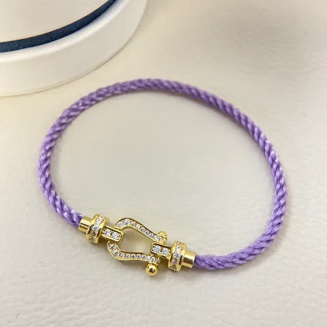 Purple Gold Twisted Cord Lyre-Shaped Clasp Bracelet 2