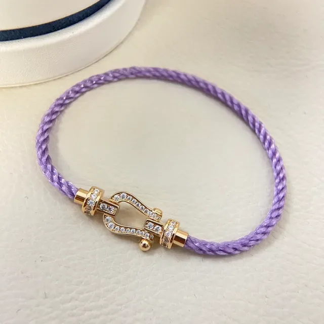 Purple Gold Twisted Cord Lyre-Shaped Clasp Bracelet 3