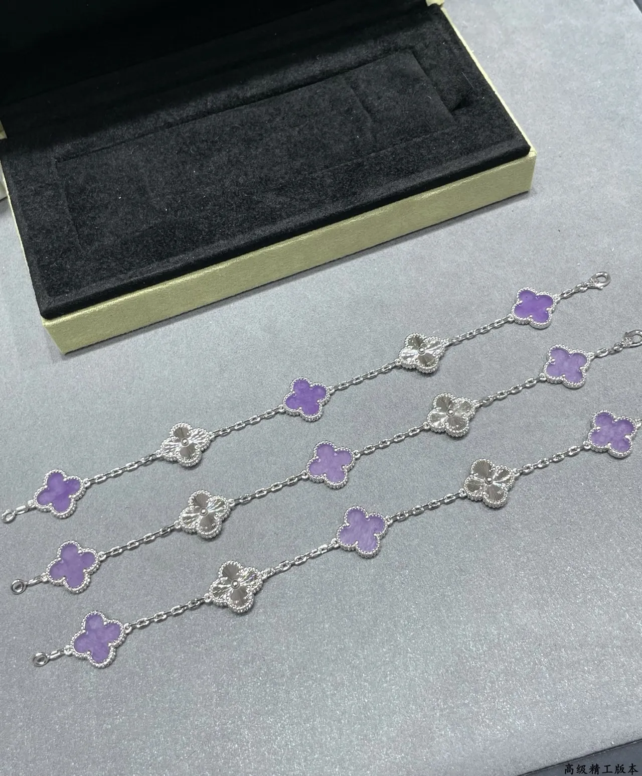 Purple Silver Clover-Shaped Charms Enamel Inlay Bracelet 3