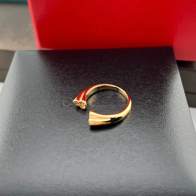 qeelin Heart-Tipped Open Gold Red C-Shaped Ends Ring 2