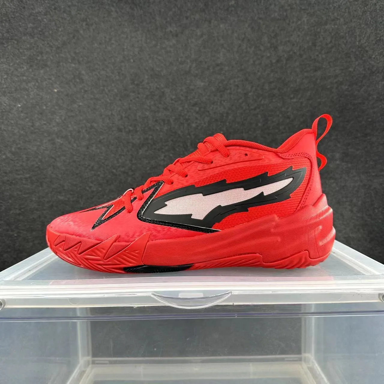 Red and Black Lightning Graphic Basketball Shoes 2