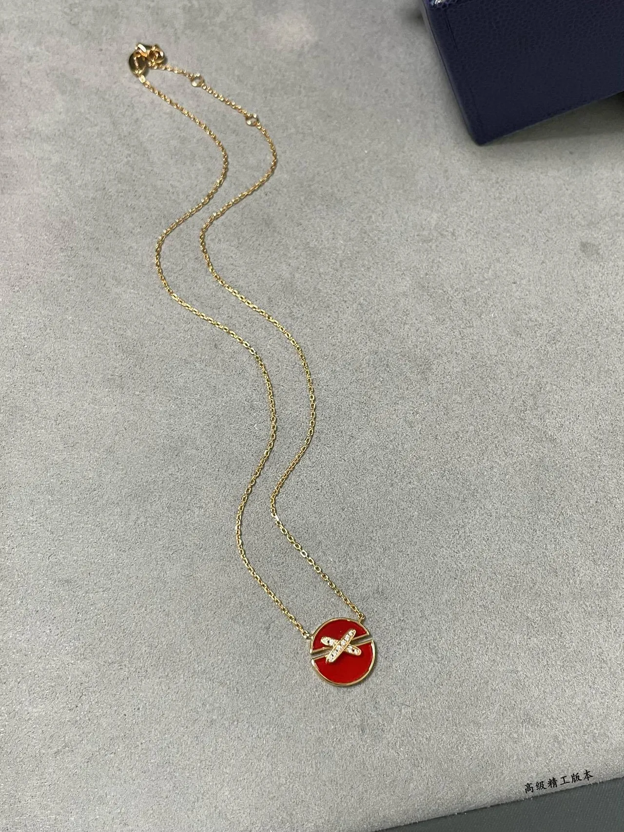 Red and White Enamel Mother-of-Pearl Disc Pendant Necklaces 5