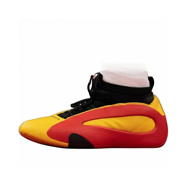 Red and Yellow Color-Blocked High-Top Sculpted Midsole Sneakers 1