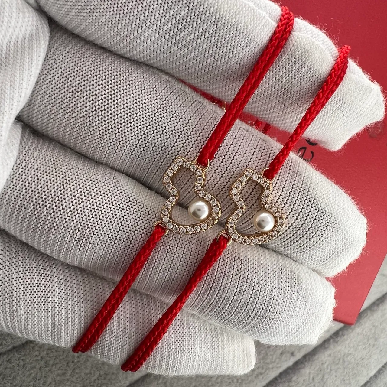 Red Braided Cord Heart Pearl and Crystal Charm Bracelets 3