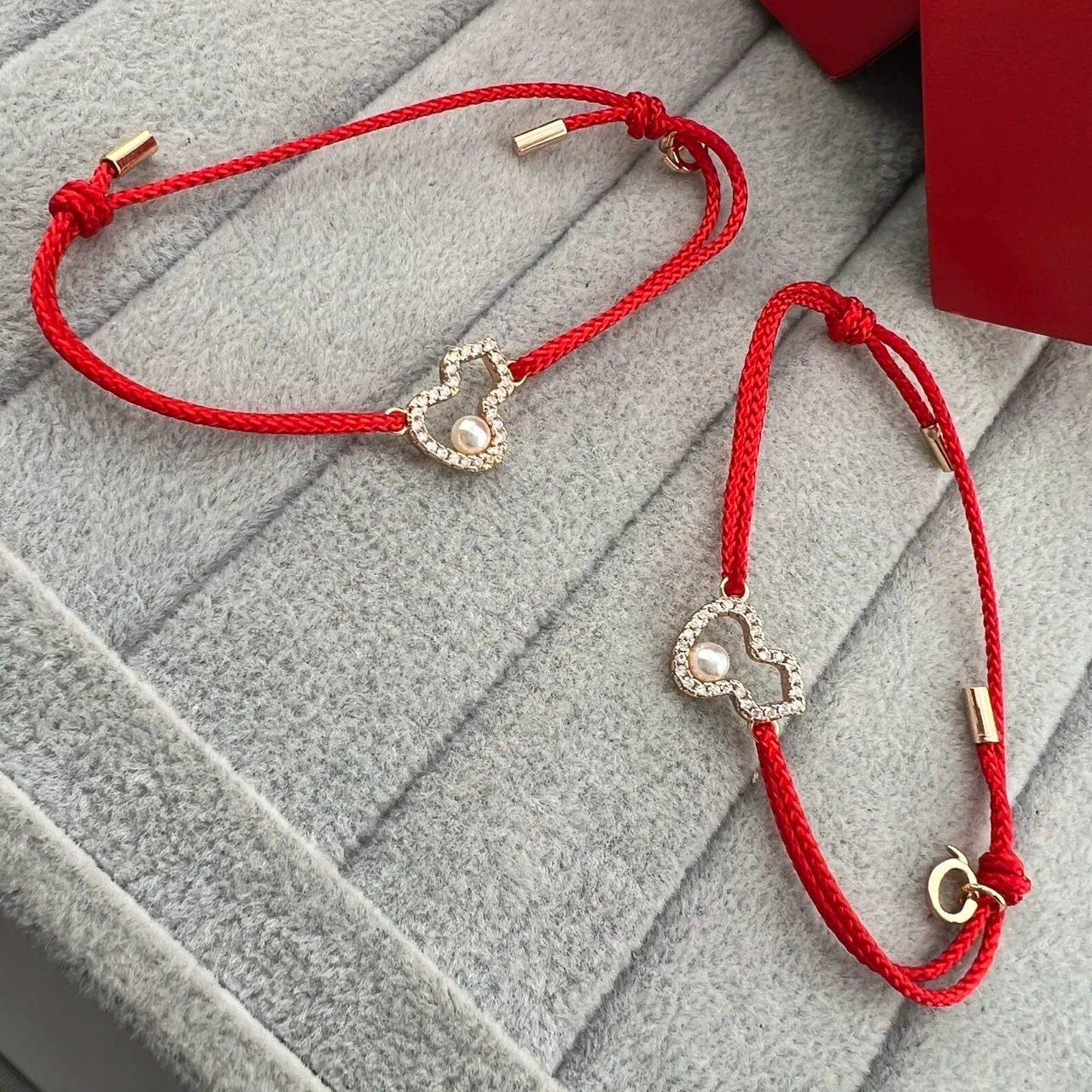 Red Braided Cord Heart Pearl and Crystal Charm Bracelets 4