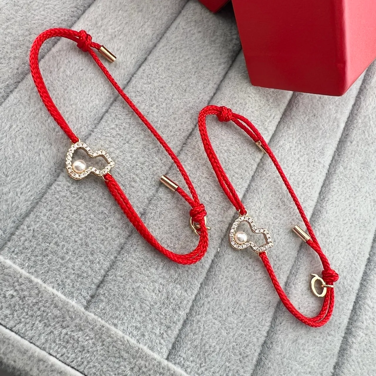 Red Braided Cord Heart Pearl and Crystal Charm Bracelets 5
