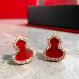 Red Gourd-Shaped Pavé Stone Earrings