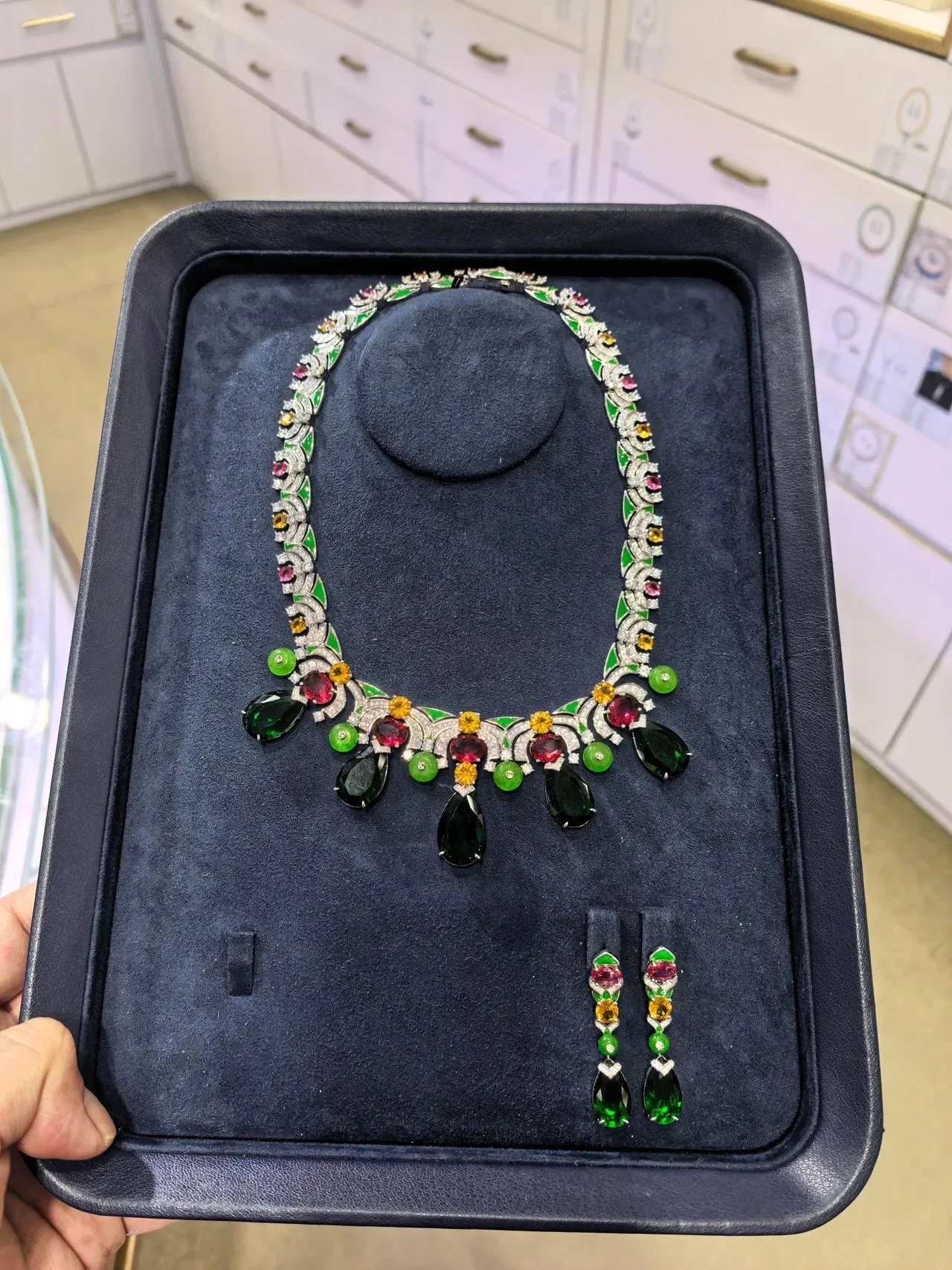 Red Multicolor Multi-Gemstone Enamel Inlay Necklace 5